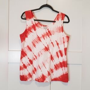 Chico's Sleeveless Top Red Orange White Tie Dye Stretch Size 2 Layering Piece